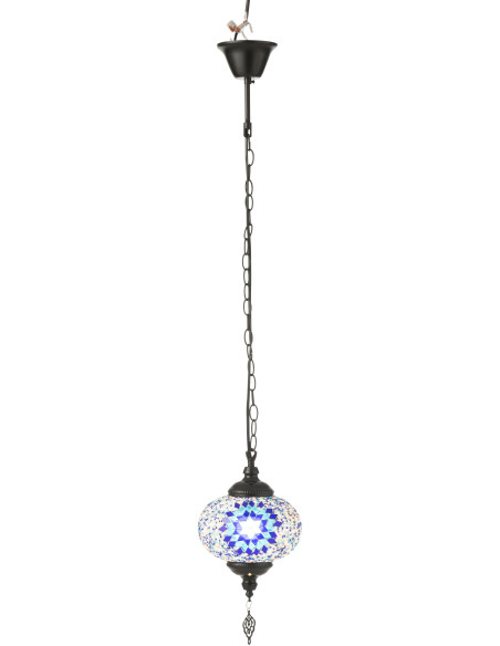Suspension originale marocaine Diamètre 18 cm en Verre Bleu Mosaïque Métal Noir Zami - 3