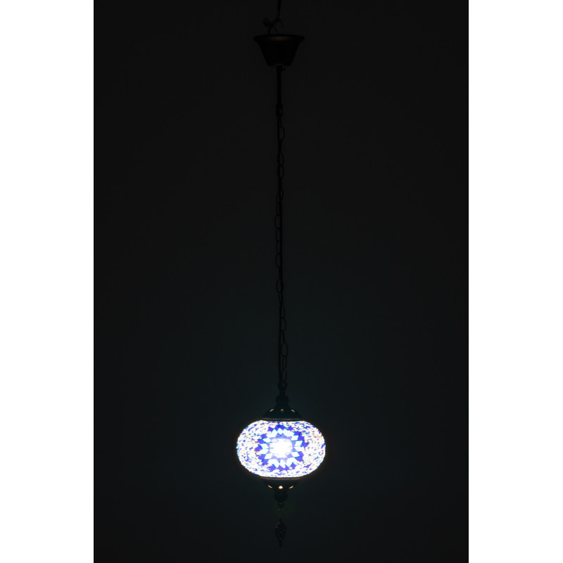 Suspension originale marocaine Diamètre 18 cm en Verre Bleu Mosaïque Métal Noir Zami - 4