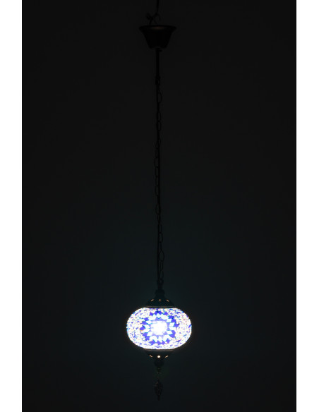 Suspension originale marocaine Diamètre 18 cm en Verre Bleu Mosaïque Métal Noir Zami - 4