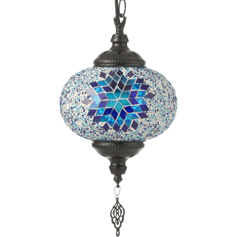 Suspension originale marocaine Diamètre 18 cm en Verre Bleu Mosaïque Métal Noir Zami - 5