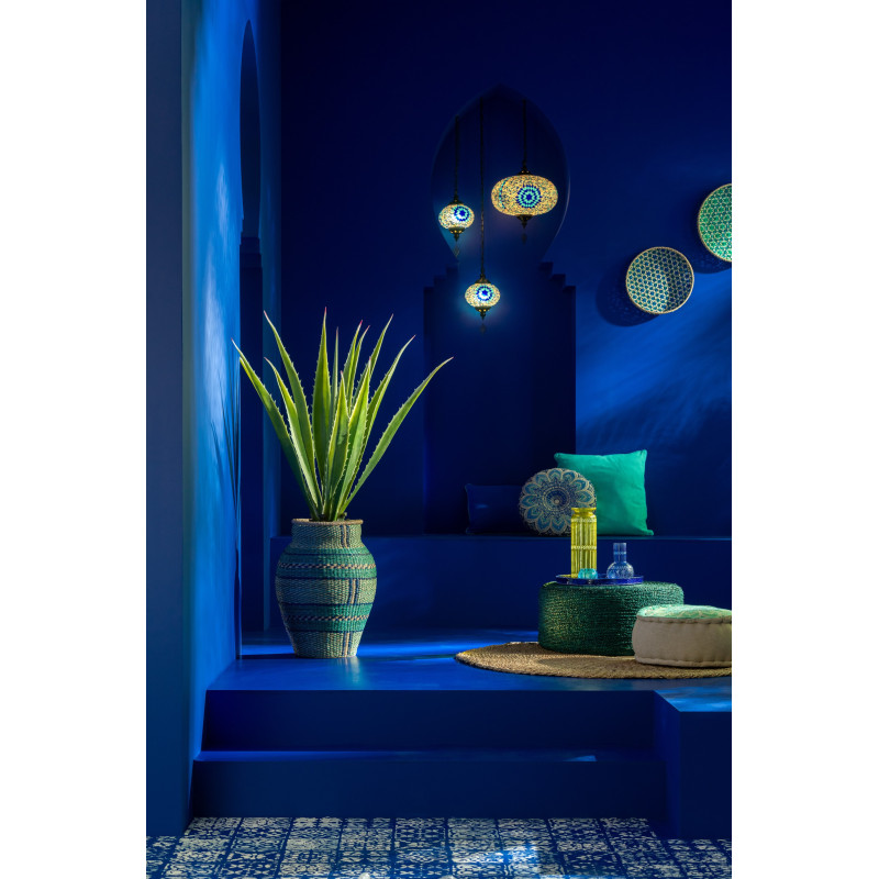 Suspension originale marocaine Diamètre 18 cm en Verre Bleu Mosaïque Métal Noir Zami - 7