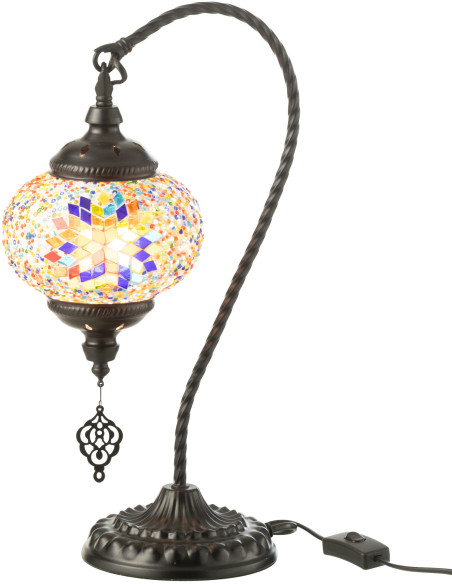 Grande Lampe originale marocaine en Verre Orange Mosaïque Métal Noir Zami - 2