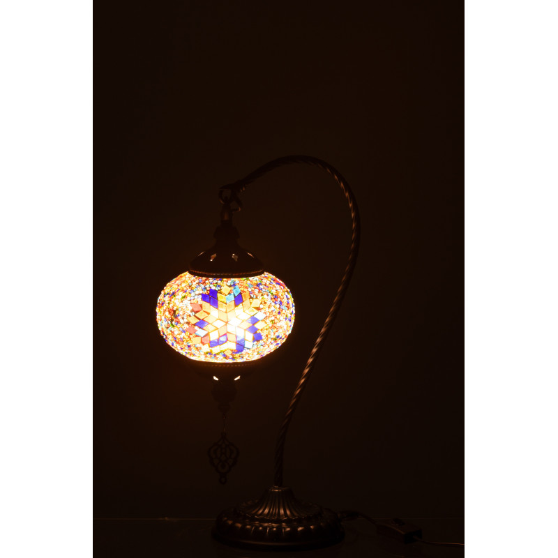 Grande Lampe originale marocaine en Verre Orange Mosaïque Métal Noir Zami - 3