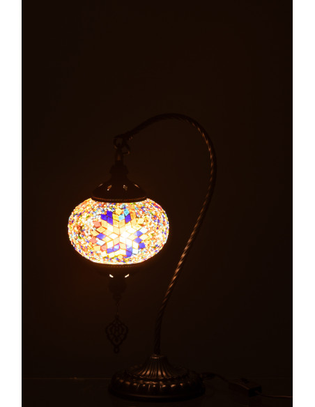 Grande Lampe originale marocaine en Verre Orange Mosaïque Métal Noir Zami - 3