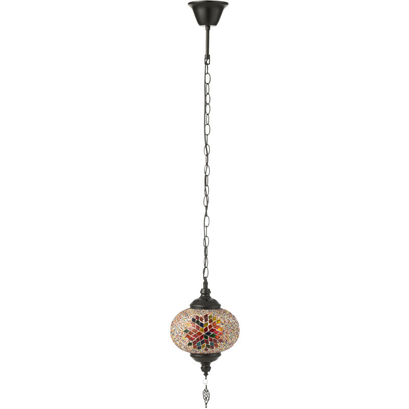 Suspension originale marocaine Diamètre 18 cm en Verre Orange Mosaïque Métal Noir Zami - 1