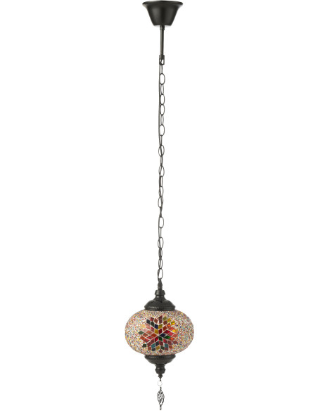 Suspension originale marocaine Diamètre 18 cm en Verre Orange Mosaïque Métal Noir Zami - 1