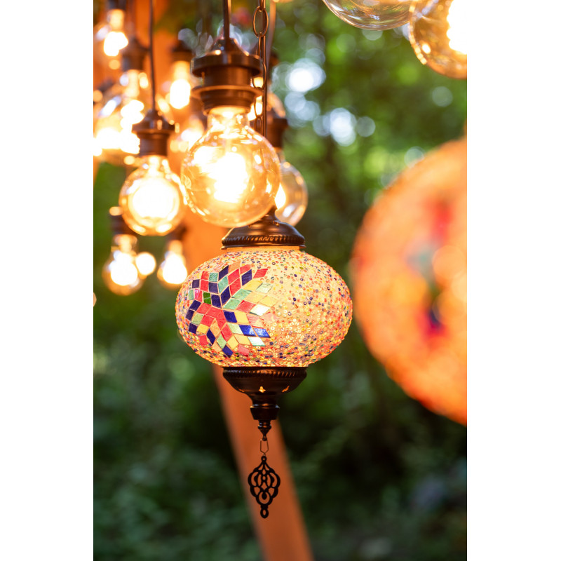 Suspension originale marocaine Diamètre 18 cm en Verre Orange Mosaïque Métal Noir Zami - 2