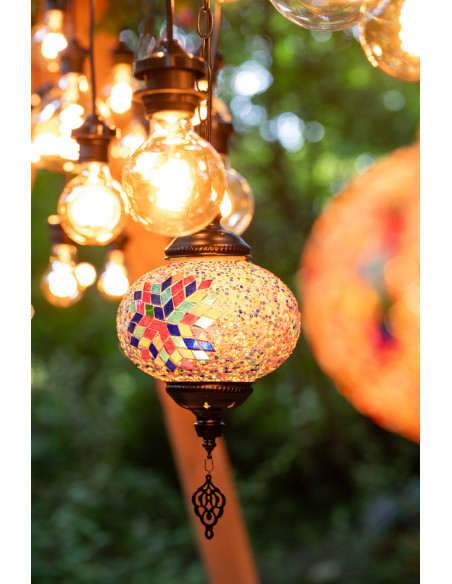 Suspension originale marocaine Diamètre 18 cm en Verre Orange Mosaïque Métal Noir Zami - 2