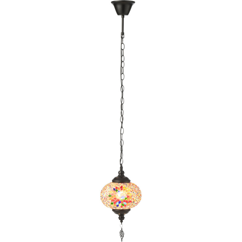 Suspension originale marocaine Diamètre 18 cm en Verre Orange Mosaïque Métal Noir Zami - 3