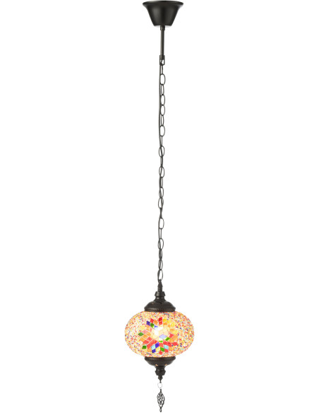 Suspension originale marocaine Diamètre 18 cm en Verre Orange Mosaïque Métal Noir Zami - 3