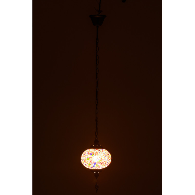 Suspension originale marocaine Diamètre 18 cm en Verre Orange Mosaïque Métal Noir Zami - 4