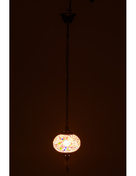 Suspension originale marocaine Diamètre 18 cm en Verre Orange Mosaïque Métal Noir Zami - 4