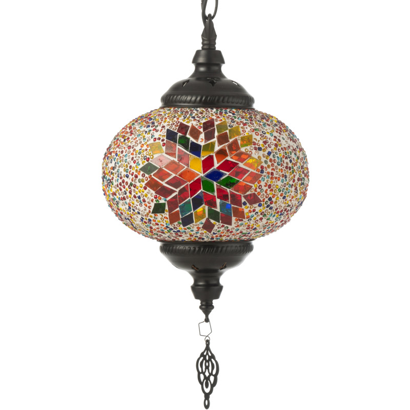 Suspension originale marocaine Diamètre 18 cm en Verre Orange Mosaïque Métal Noir Zami - 5