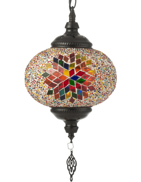 Suspension originale marocaine Diamètre 18 cm en Verre Orange Mosaïque Métal Noir Zami - 5