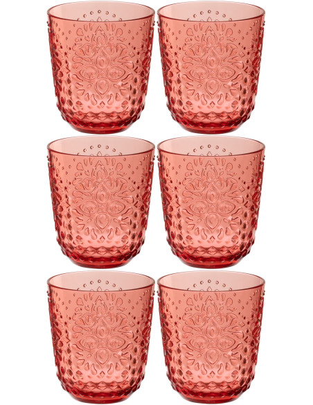 Coffret 6 Verres à eau indiens 450 ml en Plastique réutilisable Rouge Koma J-Line - 1