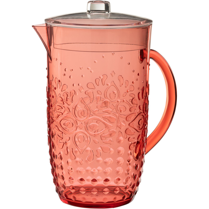 Grande Carafe indienne avec couvercle 2,5 Litres en Plastique réutilisable Rouge Koma - 1