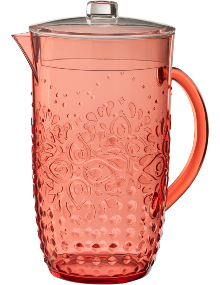 Grande Carafe indienne avec couvercle 2,5 Litres en Plastique réutilisable Rouge Koma - 1