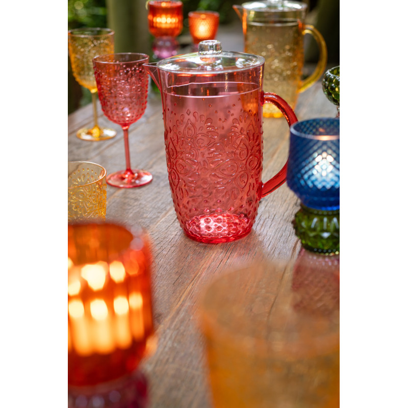 Grande Carafe indienne avec couvercle 2,5 Litres en Plastique réutilisable Rouge Koma - 2