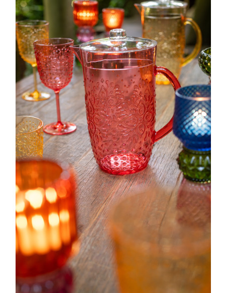 Grande Carafe indienne avec couvercle 2,5 Litres en Plastique réutilisable Rouge Koma - 2