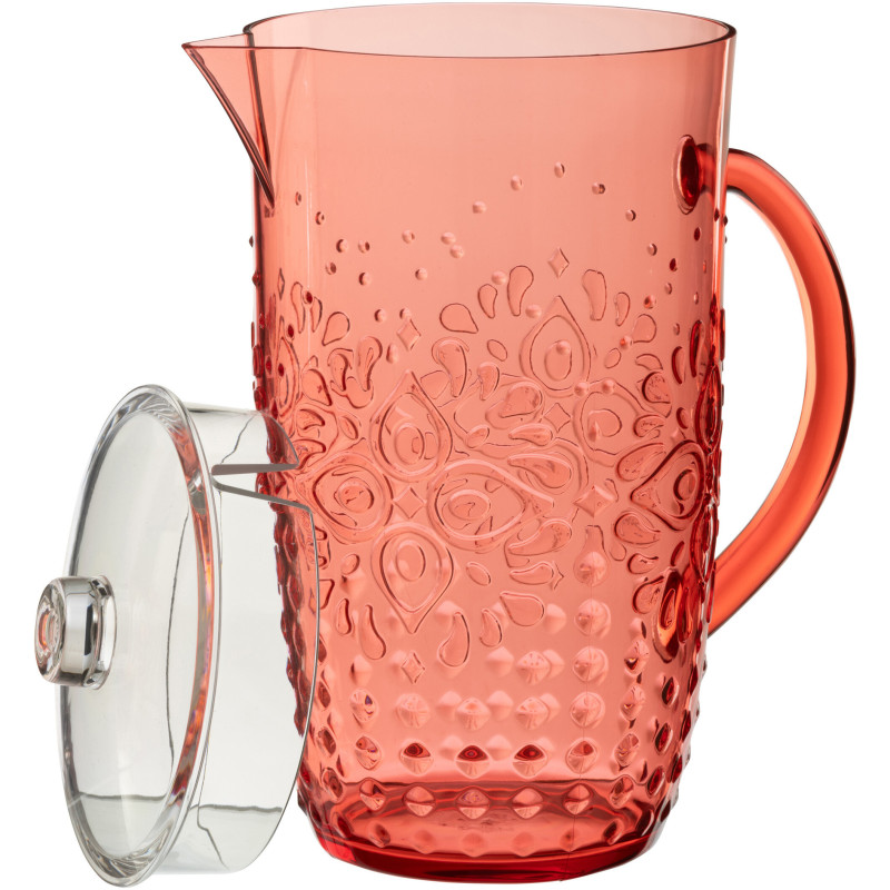 Grande Carafe indienne avec couvercle 2,5 Litres en Plastique réutilisable Rouge Koma - 3