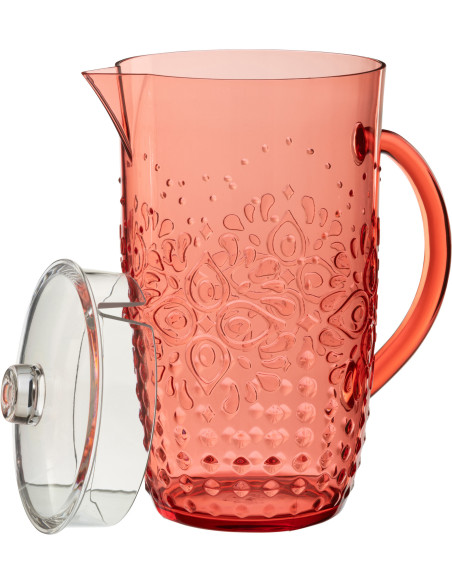 Grande Carafe indienne avec couvercle 2,5 Litres en Plastique réutilisable Rouge Koma - 3