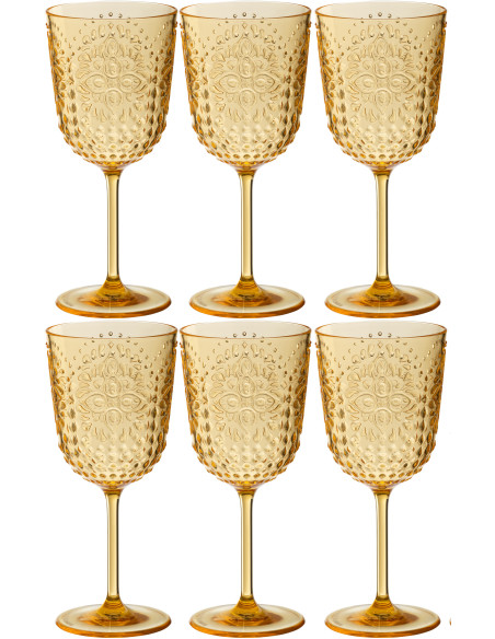 Coffret 6 Verres à vin indiens 400 ml en Plastique réutilisable Jaune Koma - 1