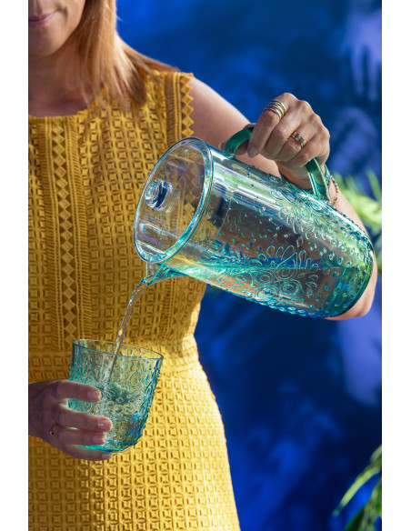 Grande Carafe indienne avec couvercle 2,5 Litres en Plastique réutilisable Bleu aqua Koma - 2