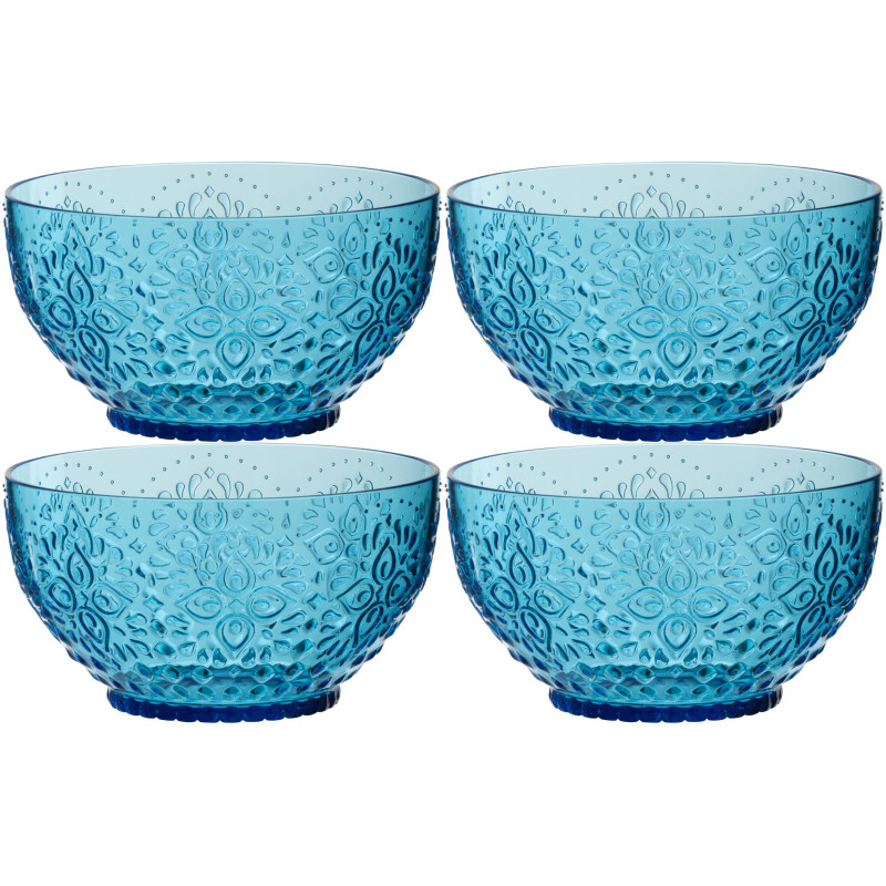 Coffret 4 Bols indiens 15 cm en Plastique réutilisable Bleu azur Koma - 1