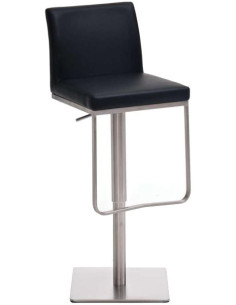 Tabouret de bar Avec dossier Nolan en Polyuréthane Noir Acier inoxydable Argenté Brossé mat - 1