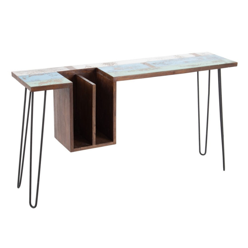 Bureau 2 niches en Bois de mindi Bleu Marron Métal Noir Malak - 1