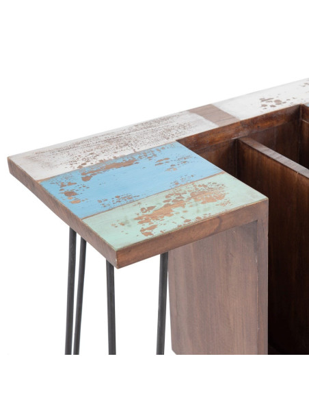 Bureau 2 niches en Bois de mindi Bleu Marron Métal Noir Malak - 3