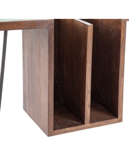 Bureau 2 niches en Bois de mindi Bleu Marron Métal Noir Malak - 4