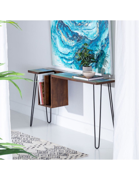 Bureau 2 niches en Bois de mindi Bleu Marron Métal Noir Malak - 2