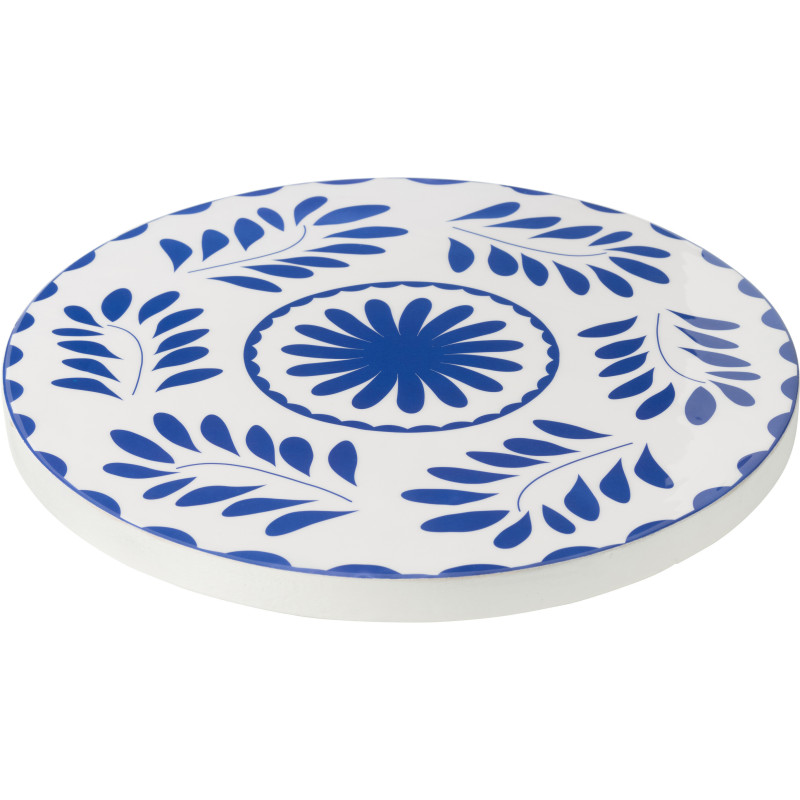 Grand Plateau tournant rond 45 cm en Bois de manguier Bleu Blanc Motif fleurs Lupa - 1