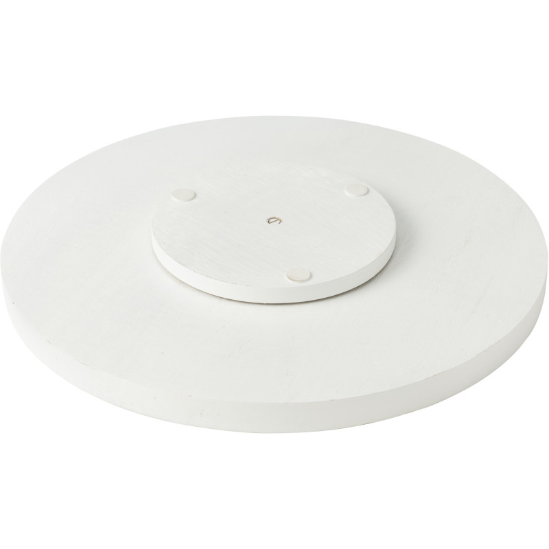 Grand Plateau tournant rond 45 cm en Bois de manguier Noir Blanc Motif fleurs Zalu - 2