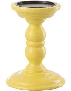 Bougeoir sur pied moderne Hauteur 17 cm en Bois de manguier Jaune Métal Noir Oken - 1