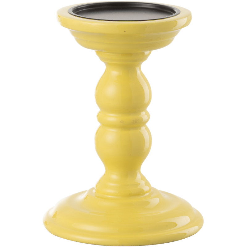 Bougeoir sur pied moderne Hauteur 17 cm en Bois de manguier Jaune Métal Noir Oken - 1