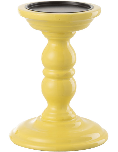 Bougeoir sur pied moderne Hauteur 17 cm en Bois de manguier Jaune Métal Noir Oken - 1