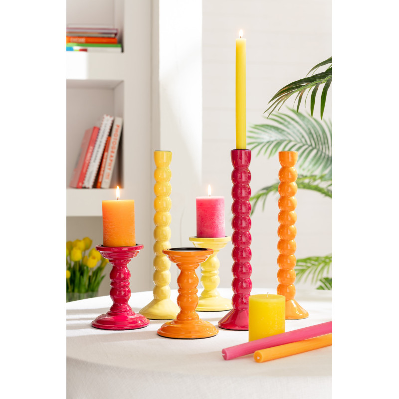 Bougeoir sur pied moderne Hauteur 17 cm en Bois de manguier Jaune Métal Noir Oken - 2