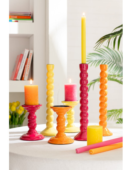 Bougeoir sur pied moderne Hauteur 17 cm en Bois de manguier Jaune Métal Noir Oken - 2