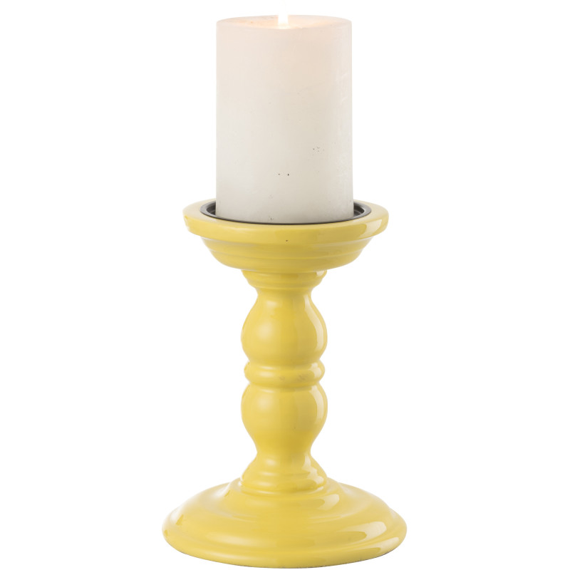 Bougeoir sur pied moderne Hauteur 17 cm en Bois de manguier Jaune Métal Noir Oken - 3