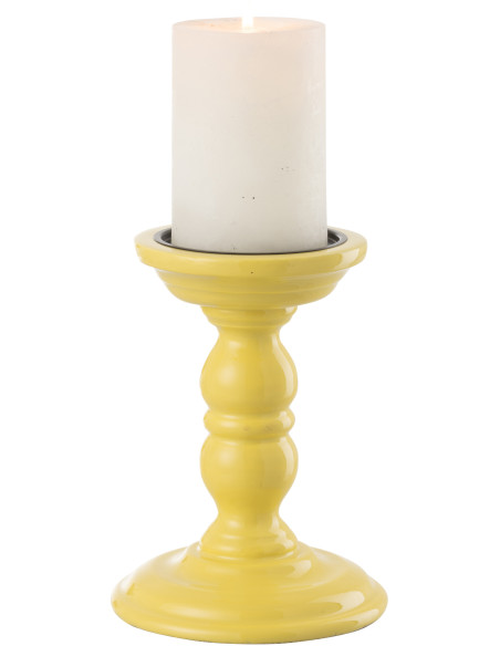 Bougeoir sur pied moderne Hauteur 17 cm en Bois de manguier Jaune Métal Noir Oken - 3