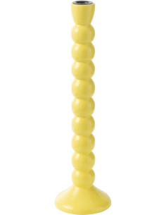 Grand Bougeoir moderne Hauteur 38 cm en Bois de manguier Jaune Métal Noir Oken - 1