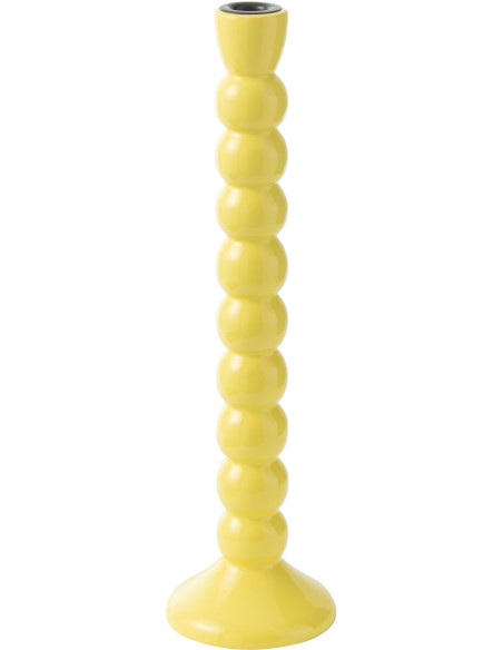 Grand Bougeoir moderne Hauteur 38 cm en Bois de manguier Jaune Métal Noir Oken - 1