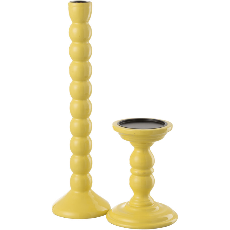 Grand Bougeoir moderne Hauteur 38 cm en Bois de manguier Jaune Métal Noir Oken - 4