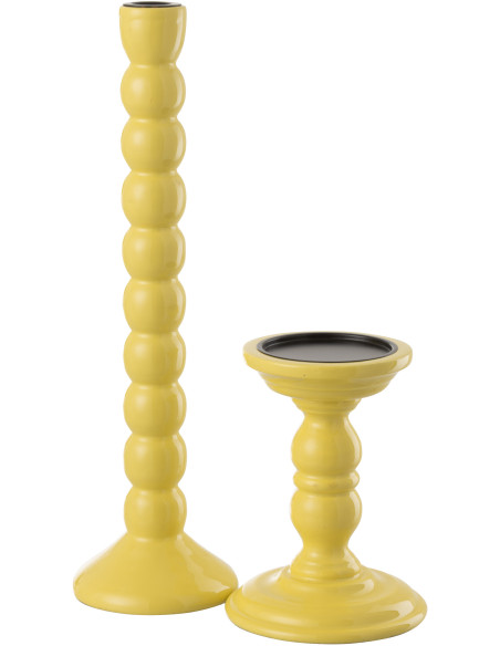 Grand Bougeoir moderne Hauteur 38 cm en Bois de manguier Jaune Métal Noir Oken - 4