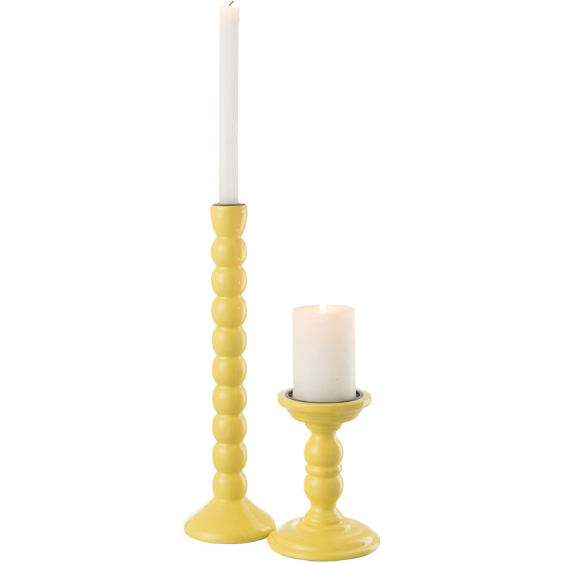 Grand Bougeoir moderne Hauteur 38 cm en Bois de manguier Jaune Métal Noir Oken - 5