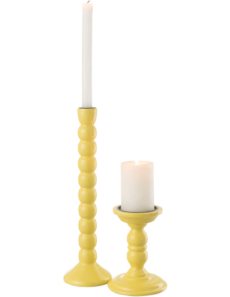 Grand Bougeoir moderne Hauteur 38 cm en Bois de manguier Jaune Métal Noir Oken - 5