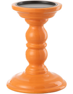 Bougeoir sur pied moderne Hauteur 17 cm en Bois de manguier Orange Métal Noir Oken - 1