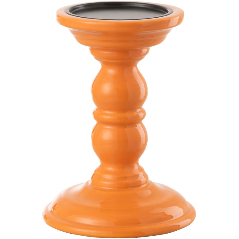 Bougeoir sur pied moderne Hauteur 17 cm en Bois de manguier Orange Métal Noir Oken - 1